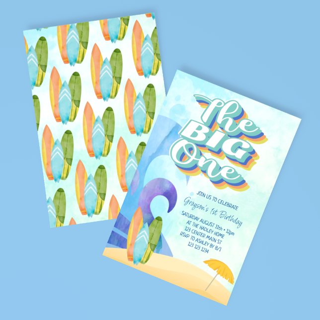 The Big One Surf Beach First Birthday Invitation (Creator Uploaded)