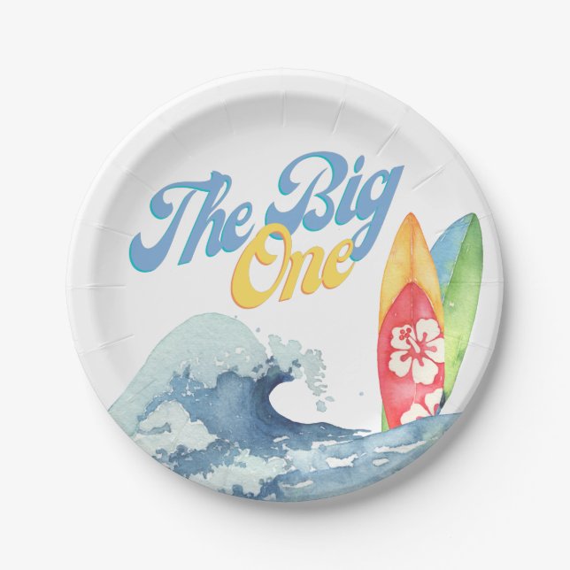The Big One Surf First Birthday Party Plate  (Front)