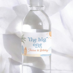 The Big One Surf Summer Boy 1st Birthday Water Bottle Label