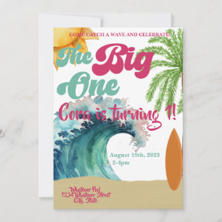 The Big One Surf Themed 1st Birthday Party Invitation