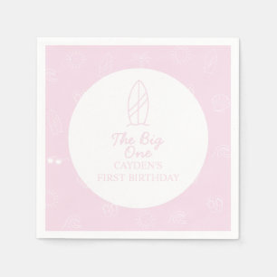 The Big One Surfboard beach doodle First Birthday Napkin