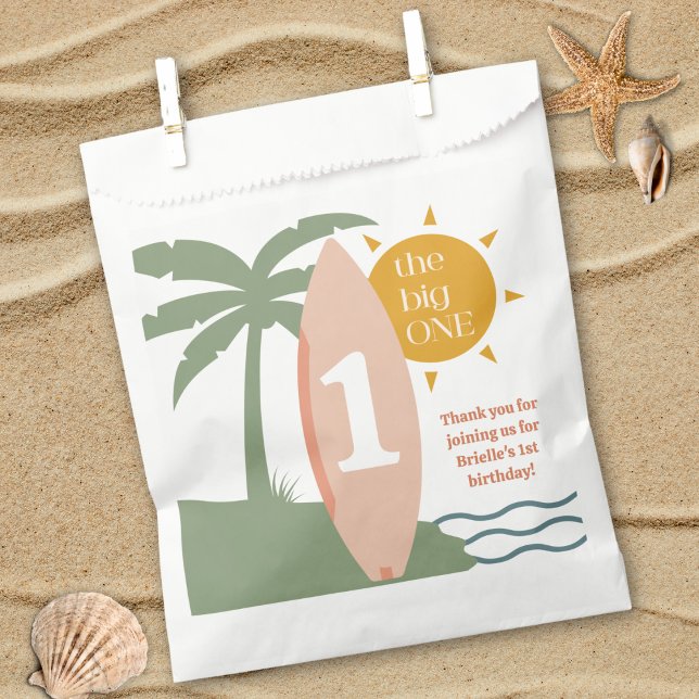 "The big ONE" Surfboard Ocean First Birthday Party Favour Bag ("the big one" surfboard surfing first birthday party favor bag custom girls 1st bday beach ocean )