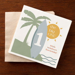 "The big ONE" surfboard ocean first birthday party Napkin