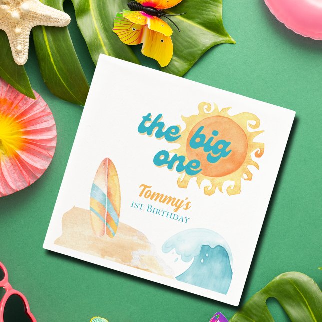 The Big One Surfboard Watercolor 1st Birthday Napkin (The Big One Surfboard Watercolor 1st Birthday Napkins
)