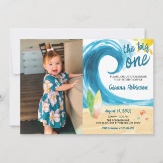 The Big One Surfer First Birthday Invitation