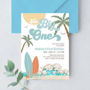 The Big One Surfing Boy 1st Birthday Beach Party Invitation