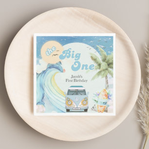 The Big One Surfing Retro First Birthday Party Napkin