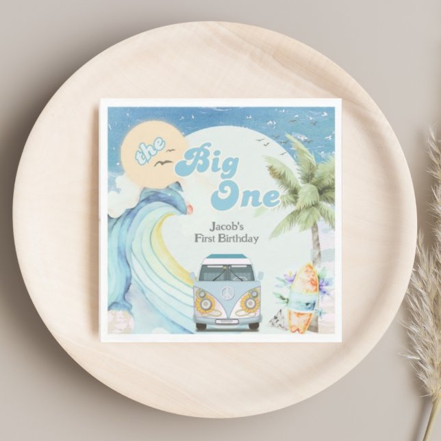 The Big One Surfing Retro First Birthday Party Napkin (Creator Uploaded)