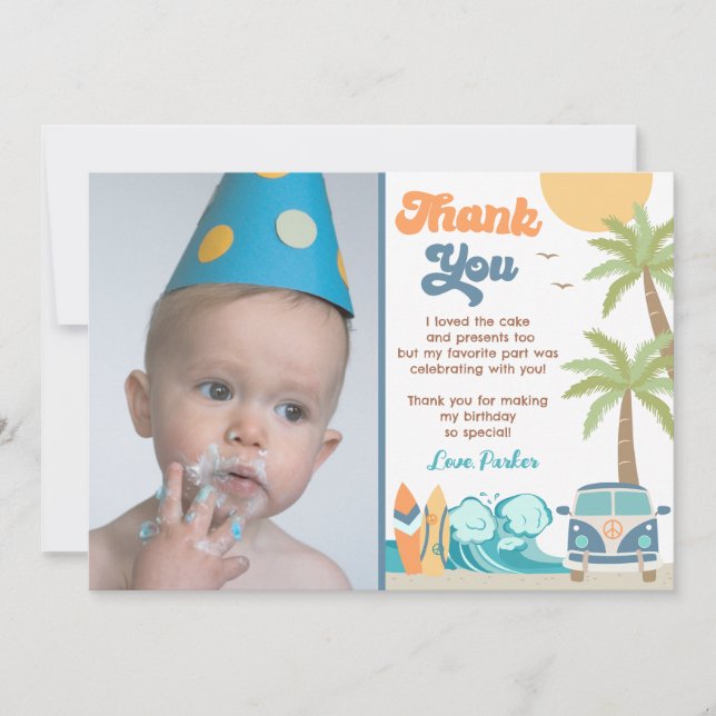 The Big One Surf's Up Birthday Thank You Cards (Front)