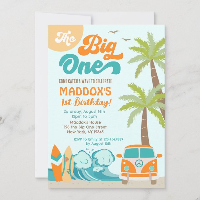 The Big One Surfs up Surf 1st Birthday Invitation (Front)