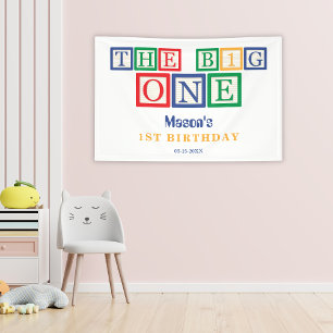 The Big One Toy Block Colourful Retro 1st Birthday Banner