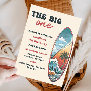 The Big One Tropical Hawaiian Surf Birthday Invitation
