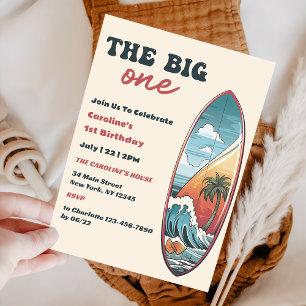 The Big One Tropical Hawaiian Surf Birthday Invitation