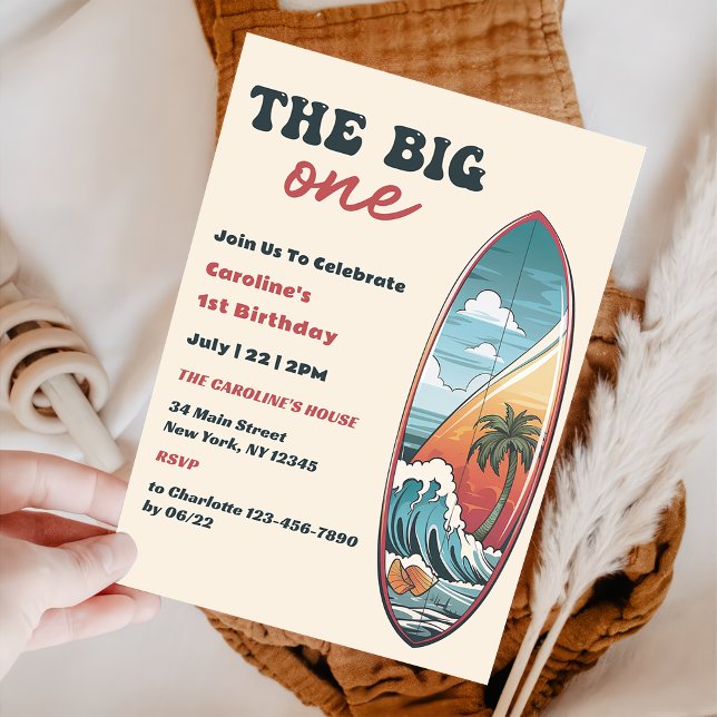 The Big One Tropical Hawaiian Surf Birthday  Invitation (Creator Uploaded)