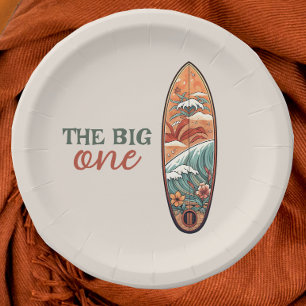 The Big One Tropical Hawaiian Surf Birthday Paper Plate