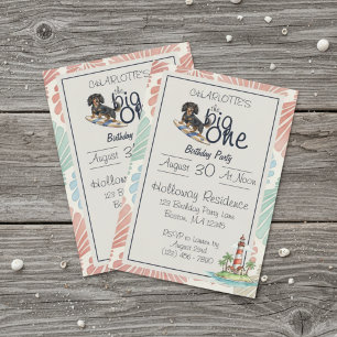 The Big One Tropical Surf Dachshund Birthday Invitation