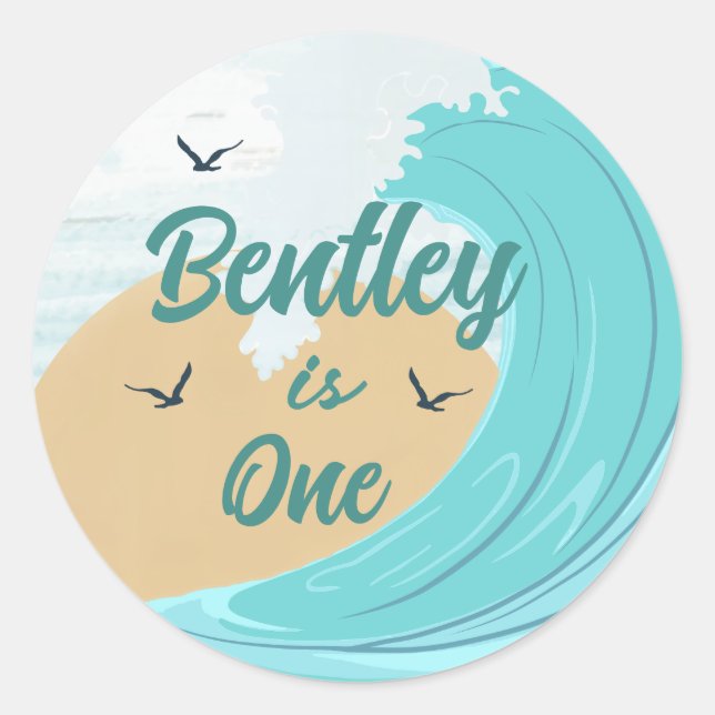 The Big One Wave Cupcake Favour Sticker (Front)
