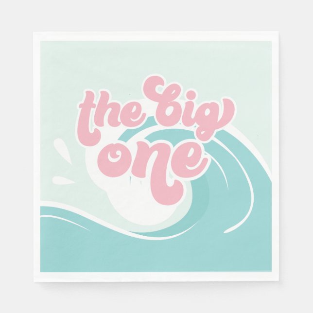 The Big One Wave Pink Beach Birthday Napkin (Front)