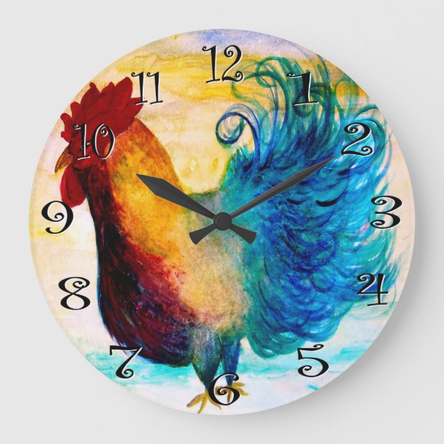 The big red rooster wall clock. large clock (Front)