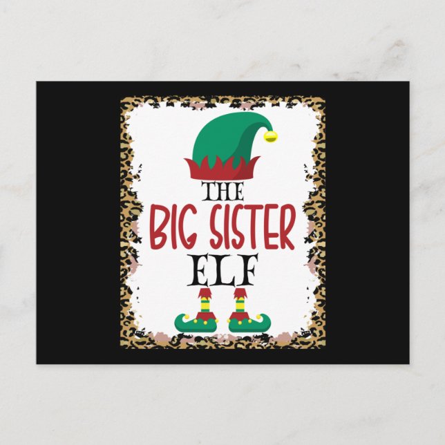 The Big Sister Elf Leopard Elf Christmas Gift Postcard (Front)
