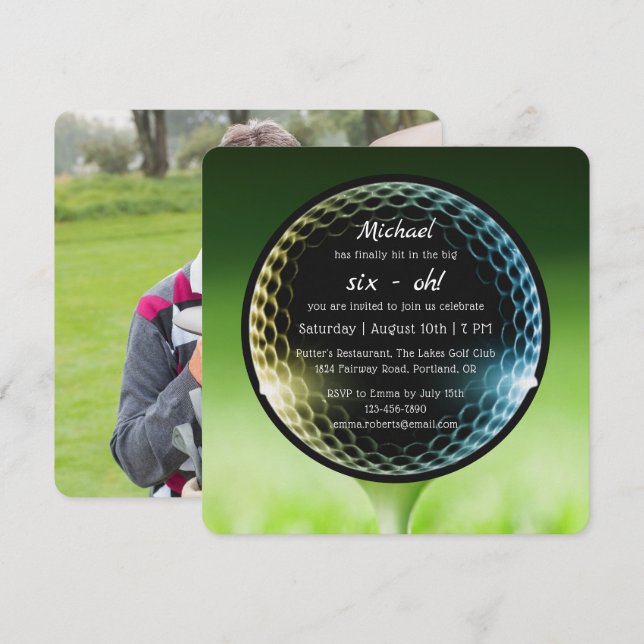 The Big Six-Oh Golf 60th Birthday Party Photo Invitation (Front/Back)