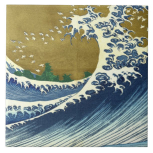 The Big Wave (Blue and Gold Japanese Art, Hokusai) Ceramic Tile