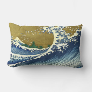 The Big Wave (Blue and Gold Japanese Art, Hokusai) Lumbar Cushion