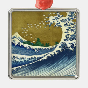 The Big Wave (Blue and Gold Japanese Art, Hokusai) Metal Ornament