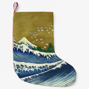 The Big Wave (Blue and Gold Japanese Art, Hokusai) Small Christmas Stocking