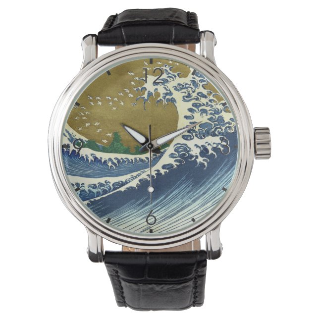 The Big Wave (Blue and Gold Japanese Art, Hokusai) Watch (Front)