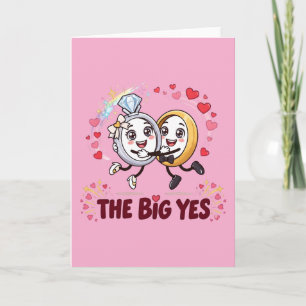 The Big Yes Engagement Ring Cartoon Couple Card