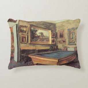The Billiard Room at Menil Hubert by Edgar Degas Decorative Cushion