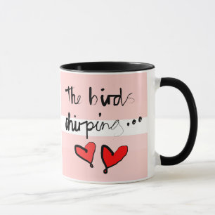 The Bird’s Chirping - Pink Window Red Throw Pillow Mug