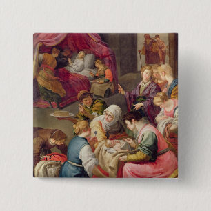The Birth of the Virgin, 1640 (oil on canvas) 15 Cm Square Badge