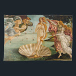 The Birth of Venus | Botticelli Tea Towel<br><div class="desc">Sandro Botticelli’s iconic painting The Birth of Venus depicts the goddess Venus emerging from the sea upon a shell, symbolising her birth. Surrounded by mythological figures, she is delicately posed, with her long, flowing hair and soft, ethereal expression embodying beauty and grace. The painting is celebrated for its harmonious composition,...</div>