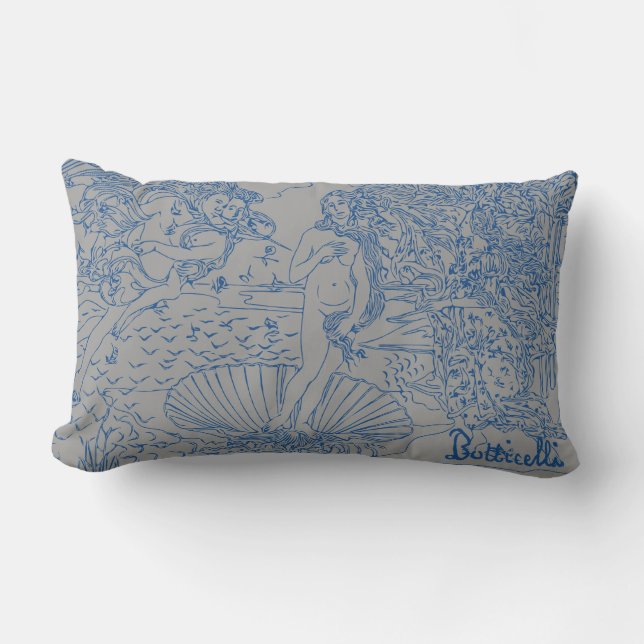 The Birth of Venus Sandro Botticelli Blue Grey Lumbar Cushion (Front)
