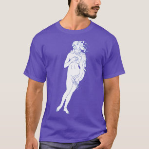 The Birth of Venus Sandro Botticelli Blue Line Art T-Shirt