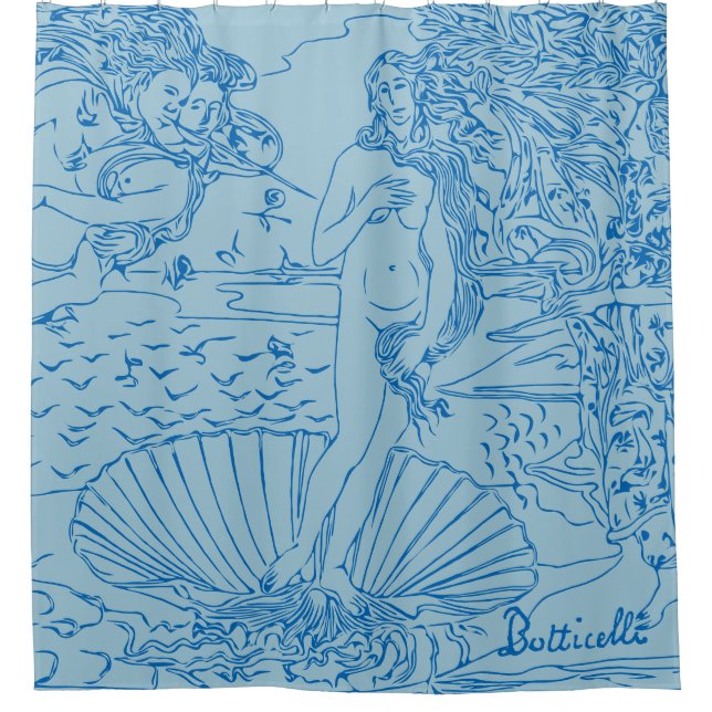 The Birth of Venus Sandro Botticelli Blue Lines Shower Curtain (Front)