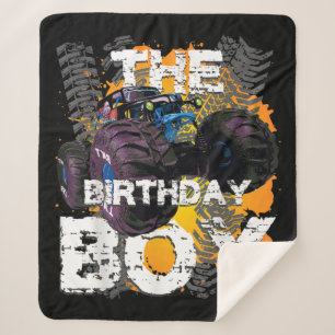 The Birthday Boy Monster Truck Matching Family Sherpa Blanket