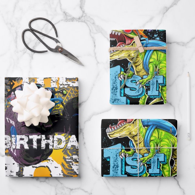 The Birthday Boy Monster Truck Matching Family Wrapping Paper Sheet (Front)
