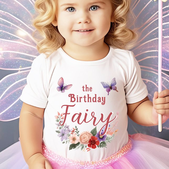 The Birthday Fairy Baby Girl Butterfly Floral T-Shirt (The Birthday Fairy Guest of Honor Party T-Shirt)