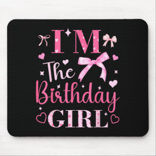 The birthday girl bow cute pink matching family mouse pad