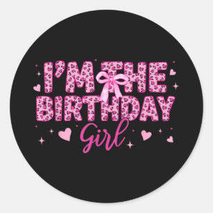 The birthday girl pink leopard cheetah animal classic round sticker
