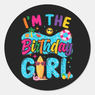 The Birthday Girl Pool Party Beach Family Matching Classic Round Sticker