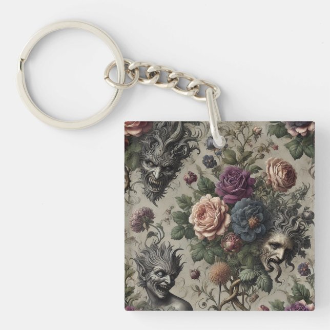 The Birthday Party – Gothic Victorian Floral  Key Ring (Front)