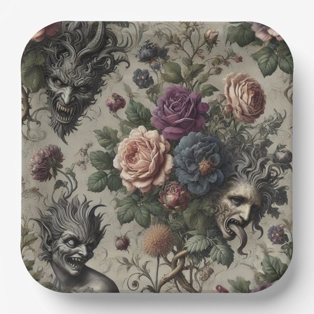 The Birthday Party – Gothic Victorian Floral  Paper Plate (Front)
