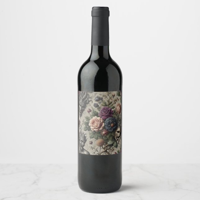 The Birthday Party – Gothic Victorian Floral  Wine Label (Front)