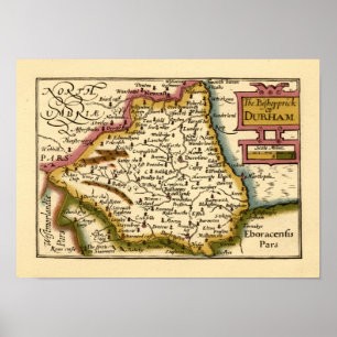 The Bishopprick of Durham County Map, England Poster