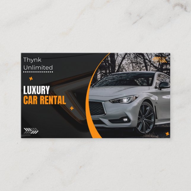 THE BLACK AND ORANGE ELEGANT CAR RENTAL BUSINESS  CARD (Front)