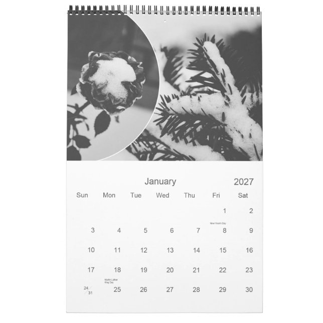 the Black and White Calendar*2104 Calendar (Jan 2027)